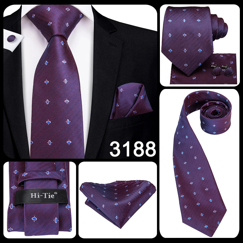 Hi-Tie – Cravate de mariage en soie violette unie à motif cachemire pour homme, ensemble de qualité avec boutons de manchette et mouchoir, cadeau tendance, livraison directe