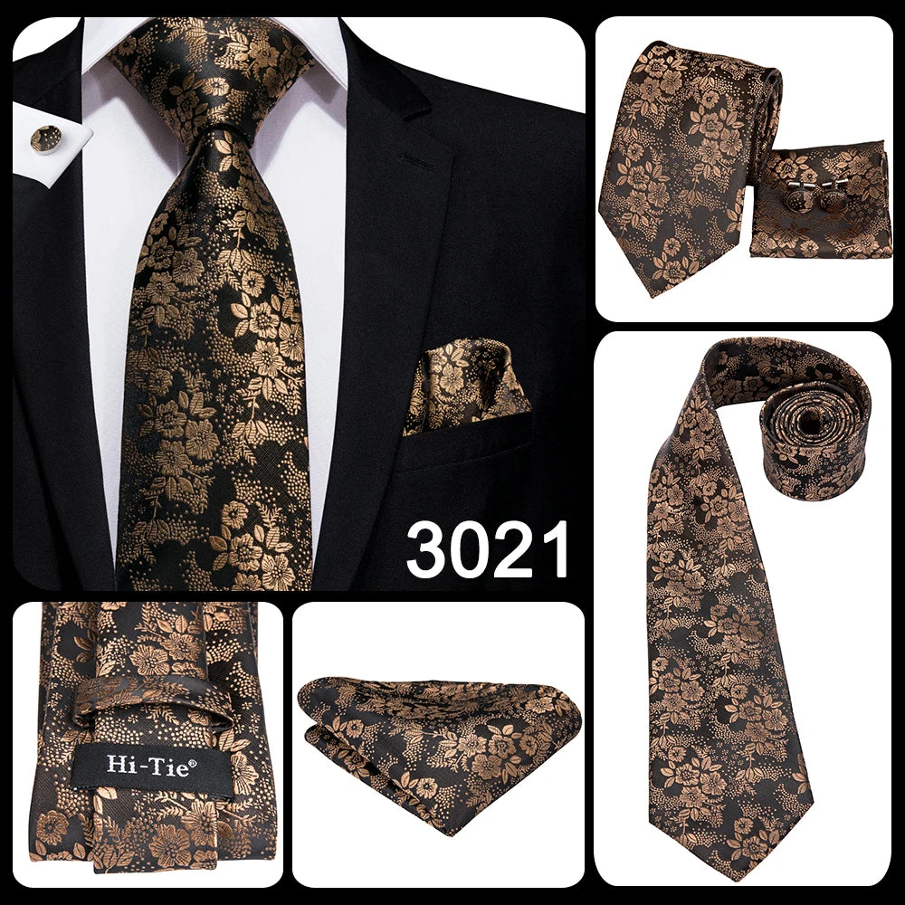 Cravate élégante pour homme, motif cachemire, rayures noires et dorées, en soie, pour mariage, mouchoir, boutons de manchette, pour entreprise, fête, livraison directe
