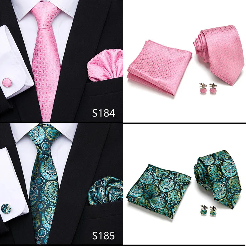 Newest style Green Tie For Men Holiday Present Tie Pocket Squares Set Necktie Striped Wedding Accessories Man