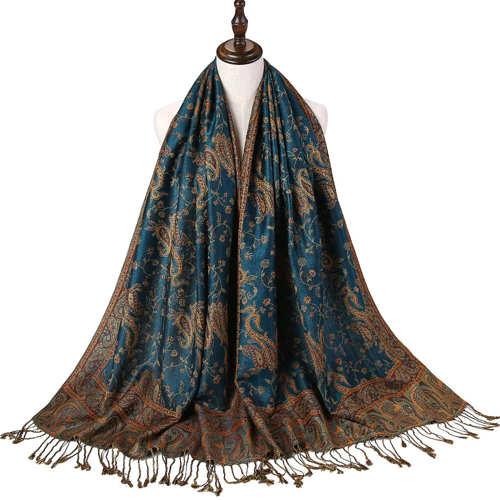 Pashmina Seidenschal Schal Wickel Paisley Jacquard Blumen Bordüren Rave 2 Lagen Wendbar Klassische Quasten Für Damen 70X180cm 200g