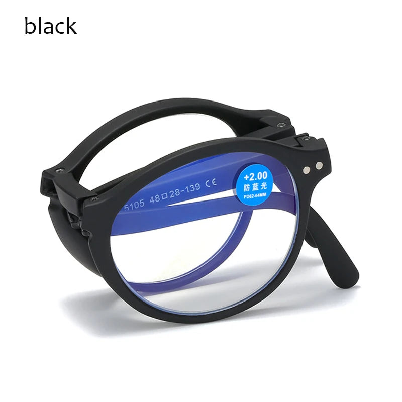 Fashion Design Blue Light Blocking Reading Glasses Men Women Folding Round Frame Presbyopic Eyeglasses with Case +1.0~4.0