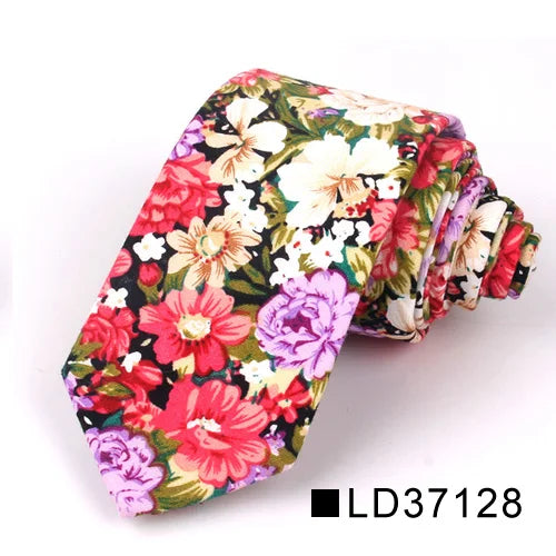 Nouvelle cravate florale pour hommes et femmes, cravate fine en coton pour mariage, cravates décontractées pour hommes, costumes classiques, cravates à imprimé floral