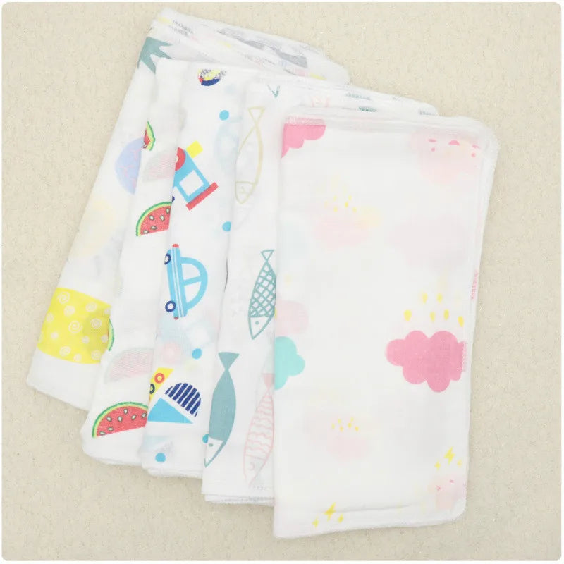 HAPPY MONKEY Lot de 5 serviettes d'allaitement pour bébé Motif ours en peluche Lapin Motif pois Imprimé Petit mouchoir en gaze 20 x 20 cm