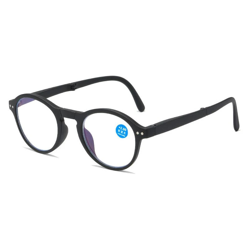 Fashion Design Blue Light Blocking Reading Glasses Men Women Folding Round Frame Presbyopic Eyeglasses with Case +1.0~4.0