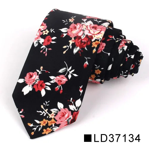 Nouvelle cravate florale pour hommes et femmes, cravate fine en coton pour mariage, cravates décontractées pour hommes, costumes classiques, cravates à imprimé floral