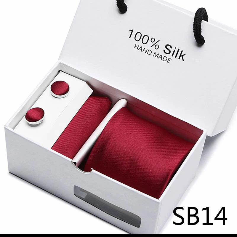 Brand 100% Silk Ties Gift box Office Men Classic Party Wedding striped 7.5cm Silk Wedding Floral Tie Necktie Handkerchief Set