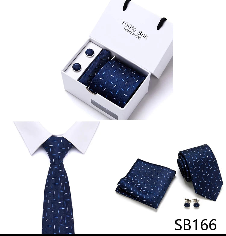 Brand 100% Silk Ties Gift box Office Men Classic Party Wedding striped 7.5cm Silk Wedding Floral Tie Necktie Handkerchief Set