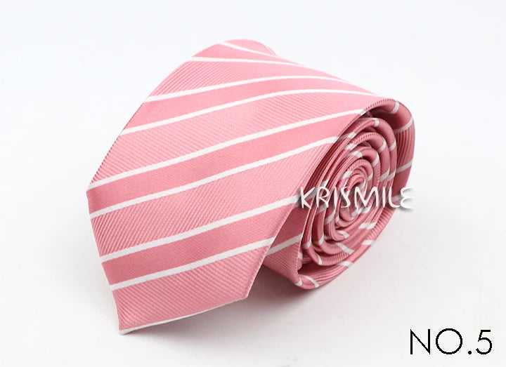 Nouvelle cravate classique à rayures et pois pour homme, jacquard, 7 cm, en polyester, étroite, slim, pour mariage, marié, affaires, costume, chemise, cadeau