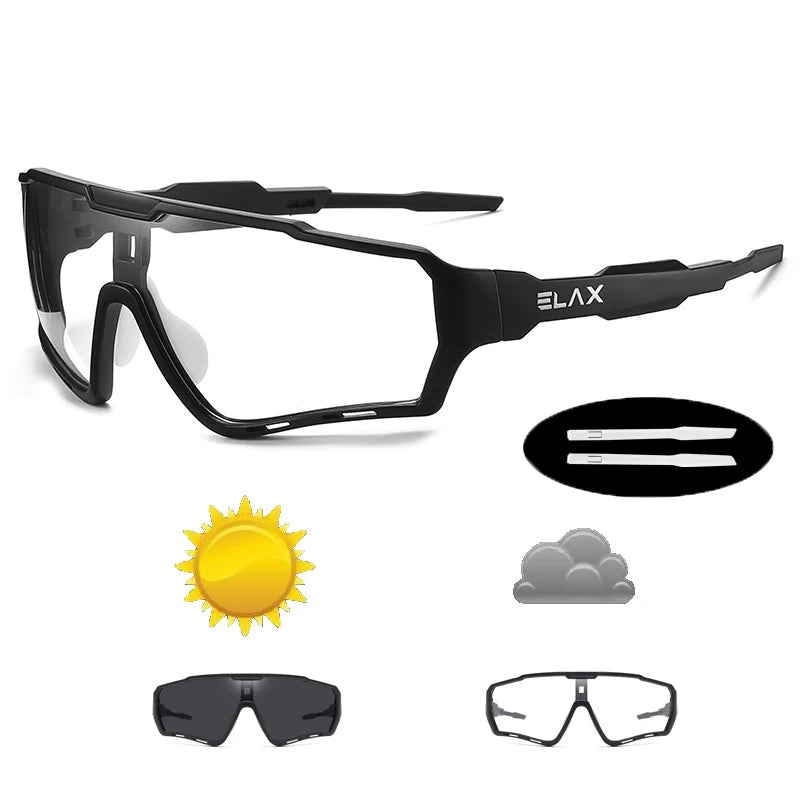 ELAX Brand New Style Photochromic Sunglasses Sports Men Women Mtb Bike Bicycle Eyewear Cycling Glasses