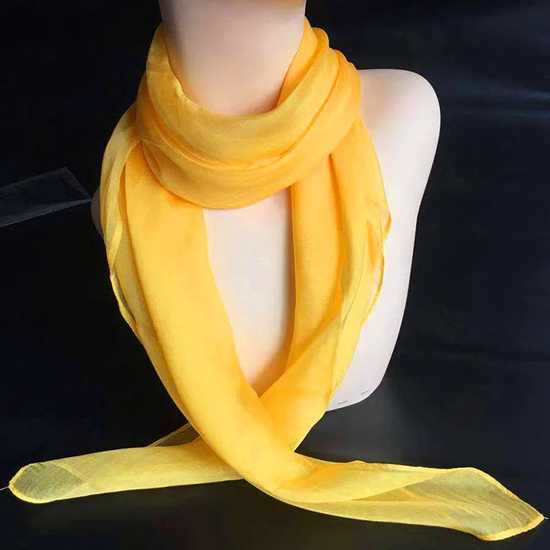 Korean Solid Color Chiffon Square Silk Scarf 70x70CM Summer Sunscreen Thin Transparent Gauze Neck Protection Woman's Shawl P71