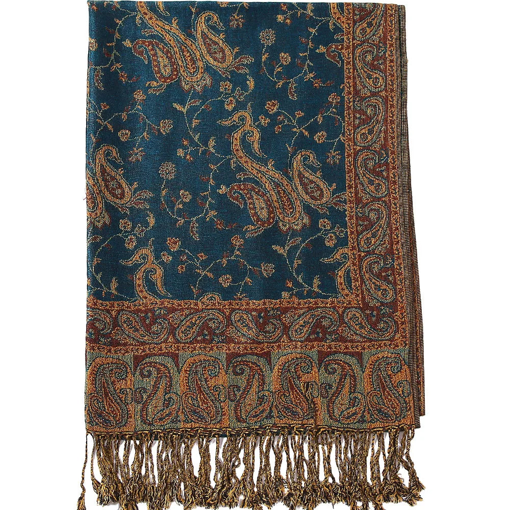 Pashmina Seidenschal Schal Wickel Paisley Jacquard Blumen Bordüren Rave 2 Lagen Wendbar Klassische Quasten Für Damen 70X180cm 200g