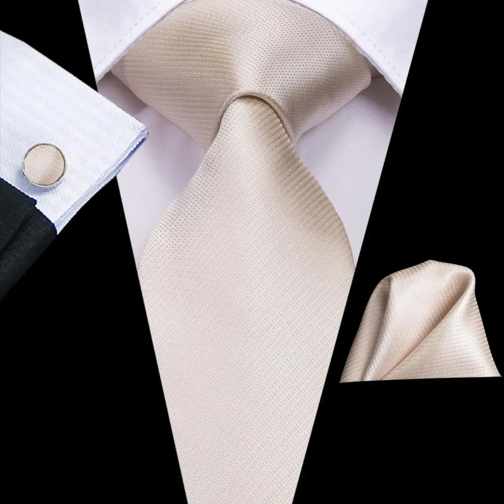 Hi-Tie Cravate de mariage en soie à motif floral, couleur champagne ivoire massif, pour homme, de qualité, avec boutons de manchette, tendance, pour entreprise, livraison directe