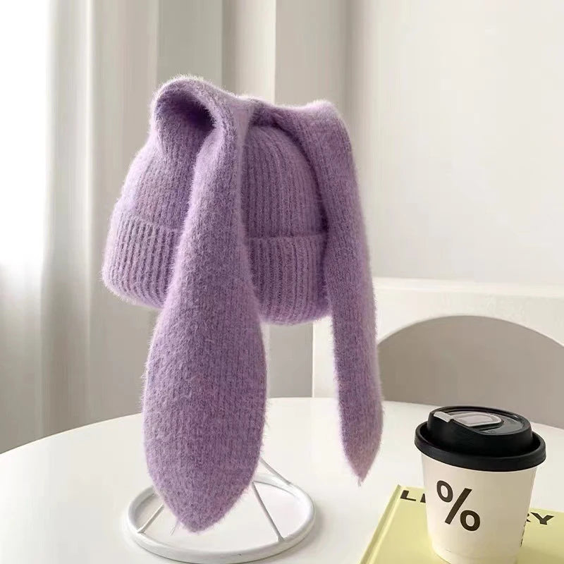 Long Ear Hat Crochet Knitted Hats Cute Bunny Hat Rabbit Ears Hats For Women Winter Warm Cap
