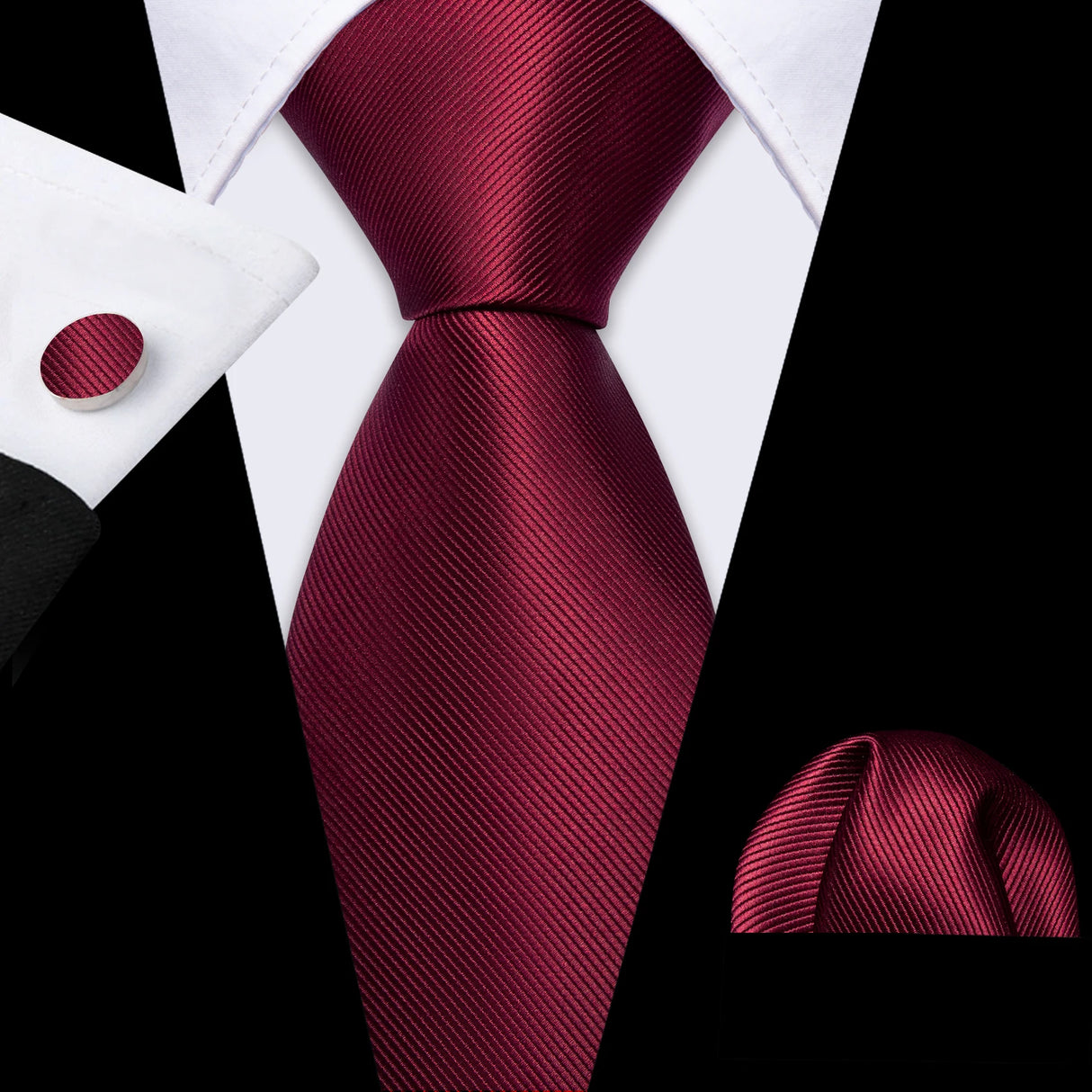 Cravate de mariage en soie rouge, tissée en jacquard, rayée, pour homme, ensemble cravate, mouchoir, boutons de manchette, Barry.Wang, créateur de mode FA-5028