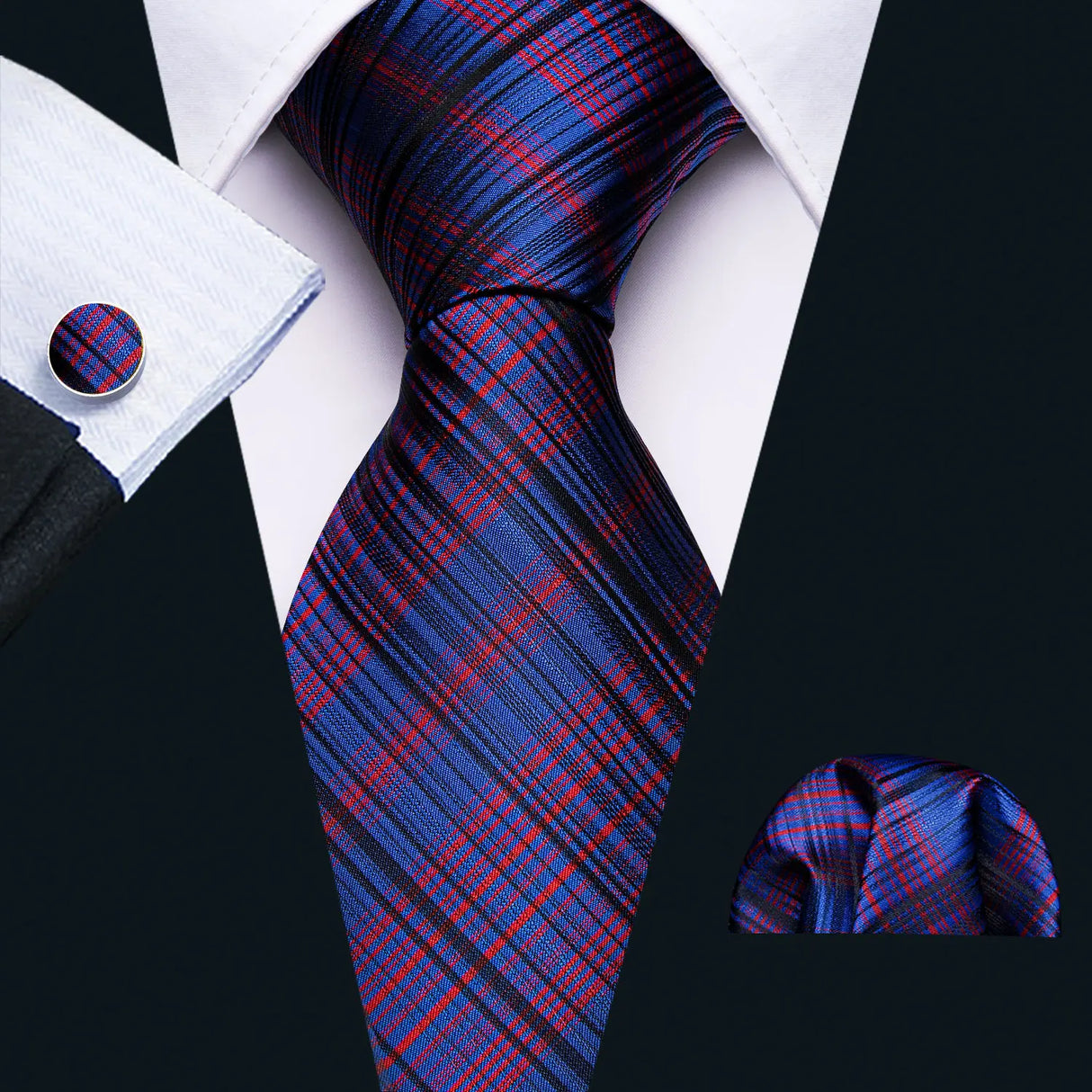 Barry.Wang Ensemble cravate et mouchoir en soie à carreaux pour homme, motif jacquard, idéal pour un mariage, un marié ou une équipe