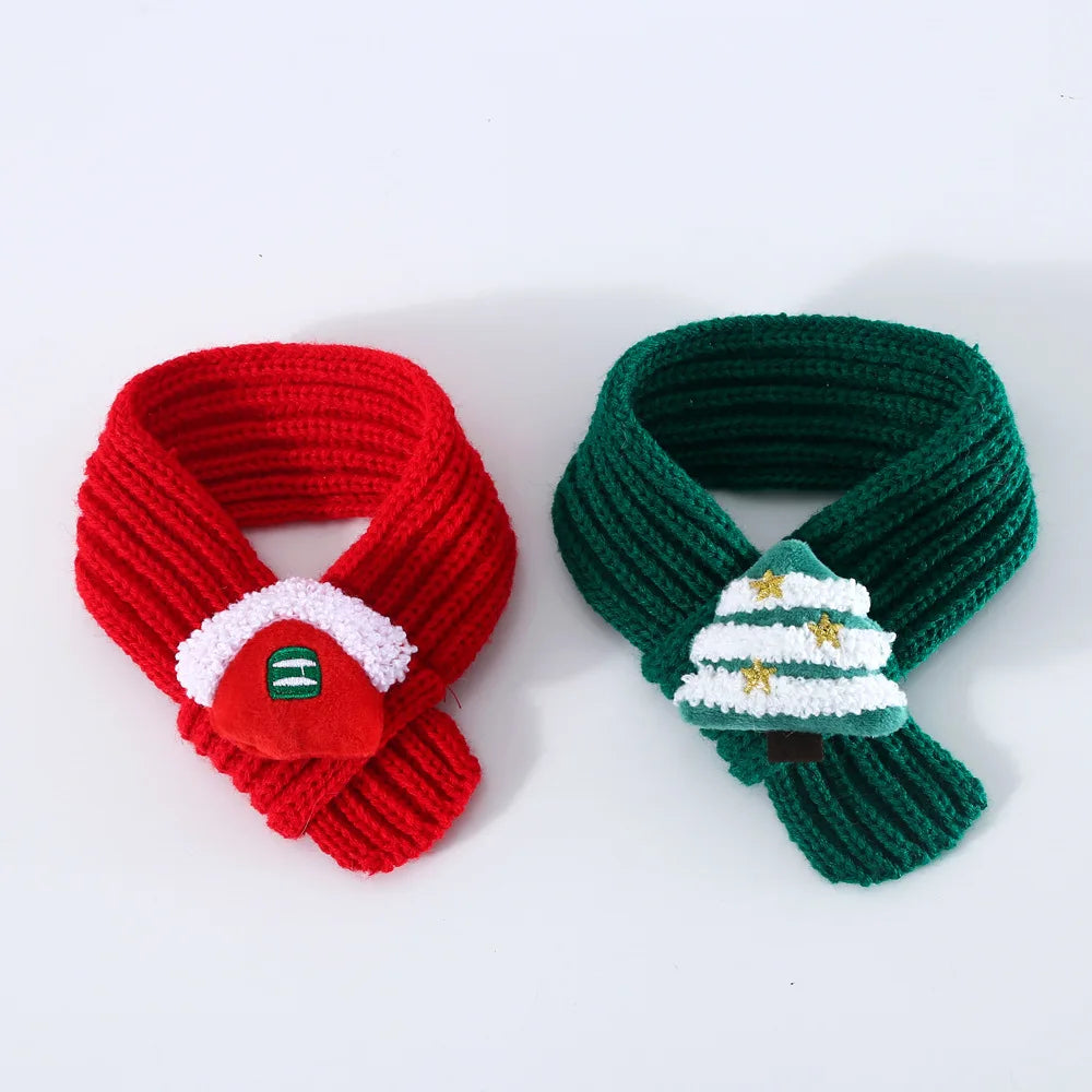 Écharpe en laine tricotée de couleur unie délicate pour animaux de compagnie, maison de neige, Père Noël, collier pour chat et chien, accessoires de décoration pour animaux de compagnie