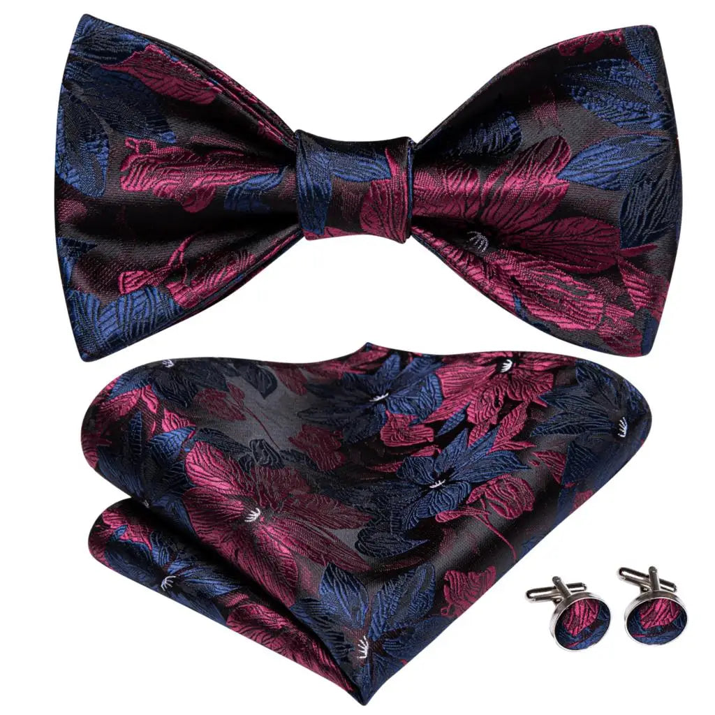 Hi-Tie Ensemble nœud papillon en soie pour homme, mouchoir et boutons de manchette, bleu, rouge, or, noir, blanc, jacquard, nœud papillon, mariage, affaires