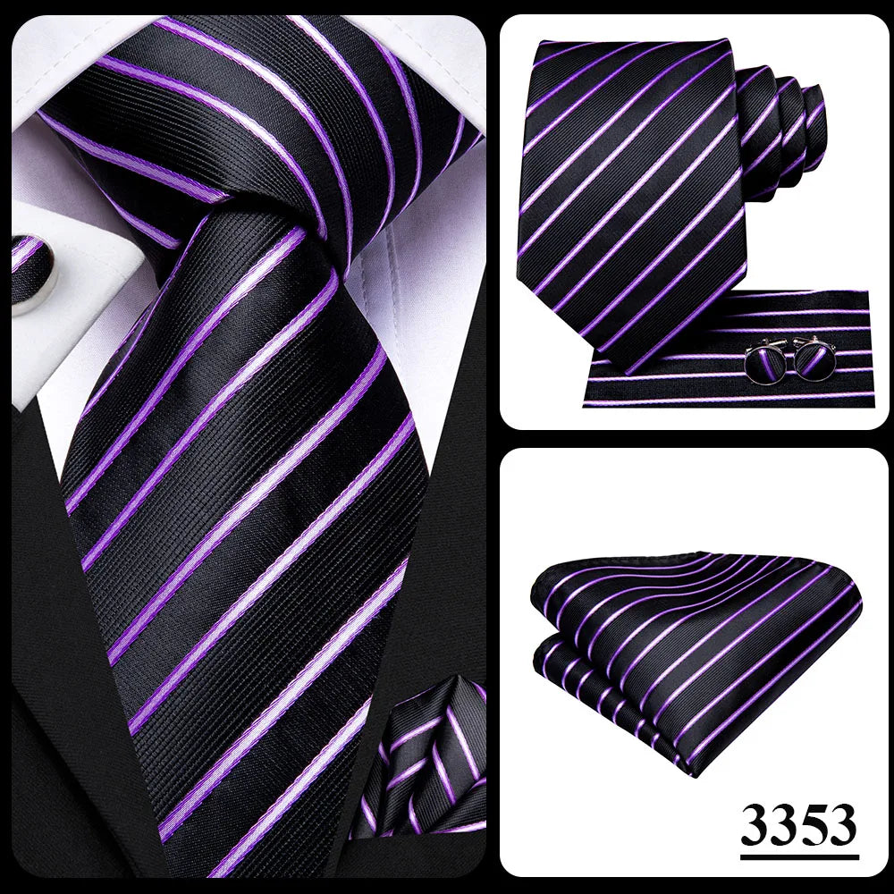 Hi-Tie – Cravate de mariage en soie violette unie à motif cachemire pour homme, ensemble de qualité avec boutons de manchette et mouchoir, cadeau tendance, livraison directe