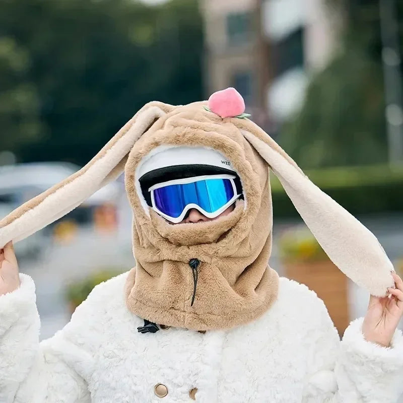 Couvre-casque de ski avec oreilles de lapin, confortable et doux, idéal pour l'hiver, idéal pour les filles et les femmes