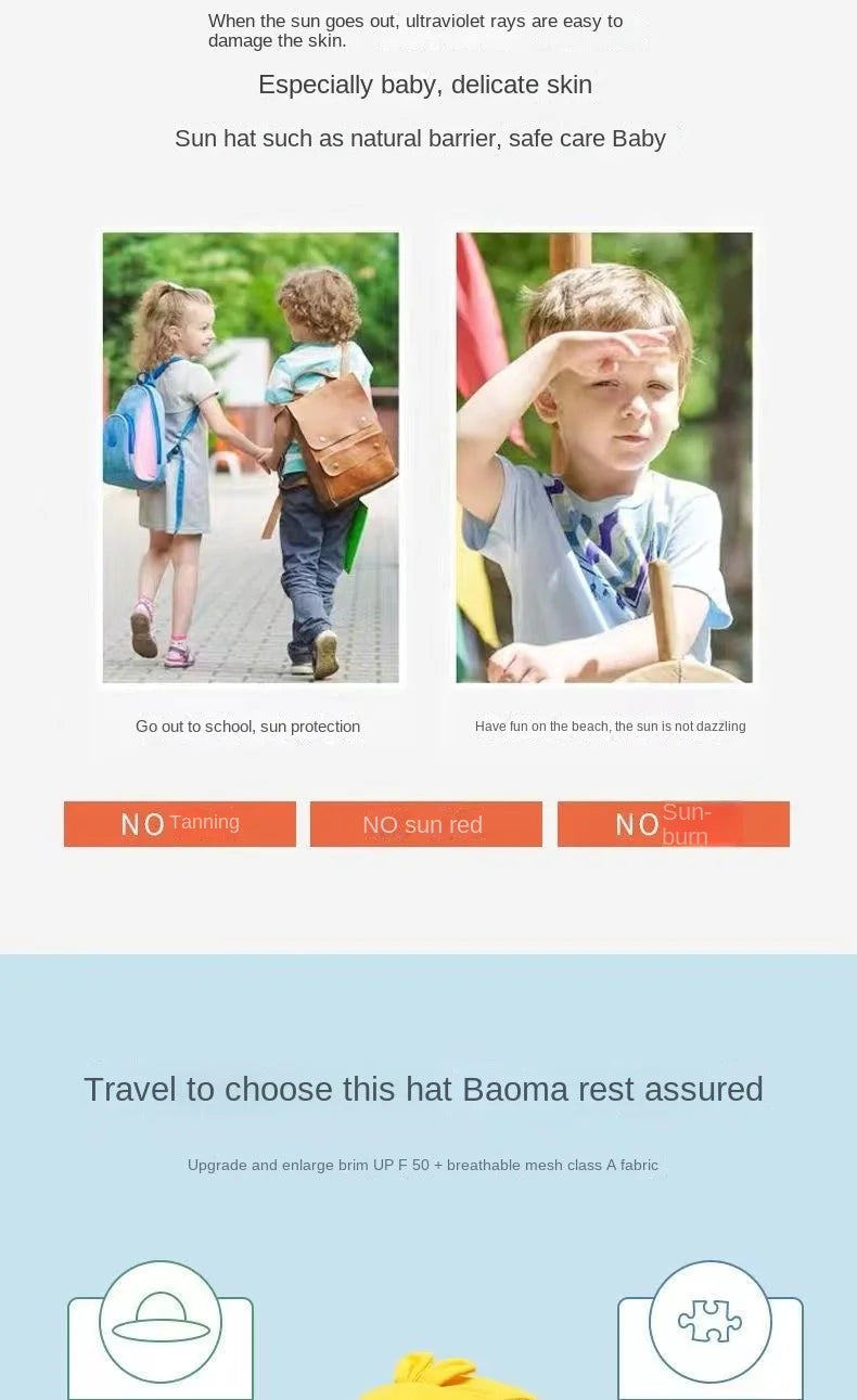 Kid Hat Summer Cap Sun Kindergarten Children UV Protection Baby Boys Girls Sun Caps Going Out Beach Large Brim Fisherman M9
