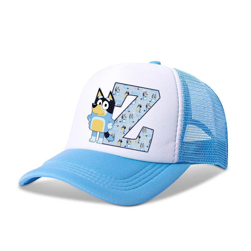 Casquette de baseball Blueyi Bingo pour enfants, motif dessin animé AZ, imprimé lettres, chapeau de soleil, casquettes d'été décontractées, casquettes Kawaii à visière réglable, cadeau pour enfants