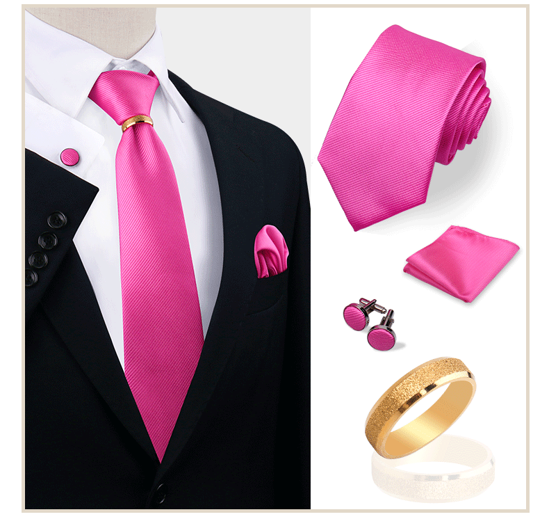 Ensemble de cravates en soie de luxe pour hommes, cravate, mouchoir, boutons de manchette avec anneau en métal doré, broche, costume, fête de mariage, accessoires pour hommes