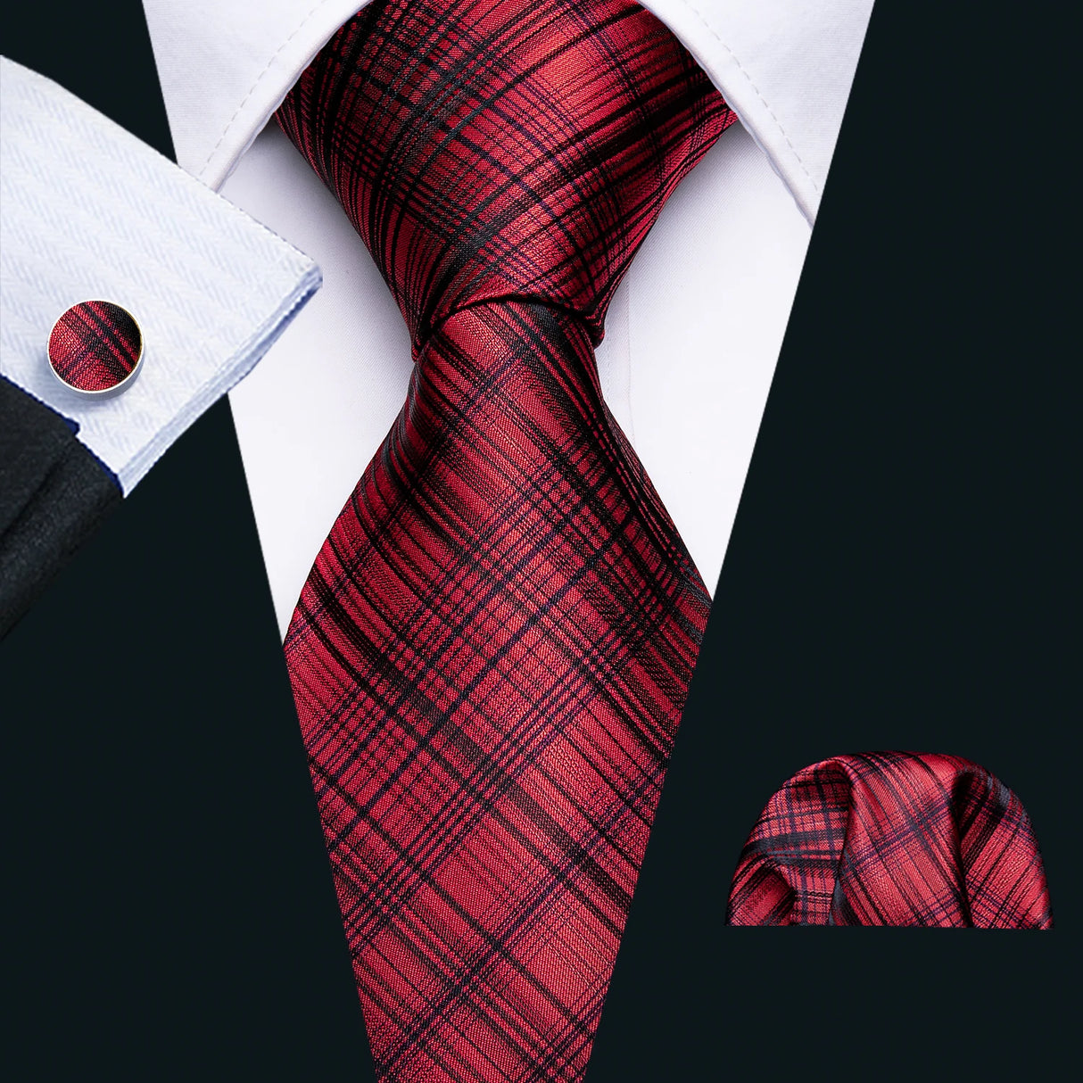 Cravate de mariage en soie rouge, tissée en jacquard, rayée, pour homme, ensemble cravate, mouchoir, boutons de manchette, Barry.Wang, créateur de mode FA-5028