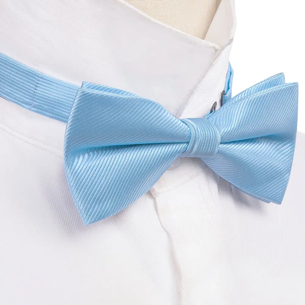 Barry.Wang Nœud papillon en soie bleu marine royal bleu ciel pour homme, ensemble de boutons de manchette, mouchoir, motif cachemire jacquard, motif floral, pour mariage et affaires