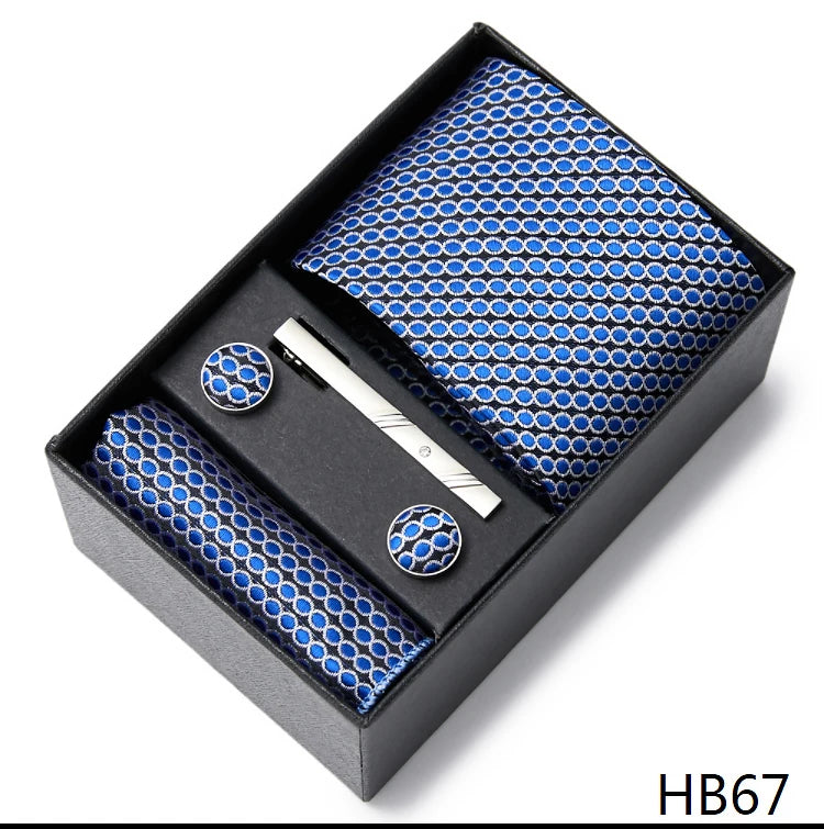 Gravatas For Men Luxury Tie Hanky Pocket Squares Cufflink Set Necktie Box Male Brown April Fool's Day