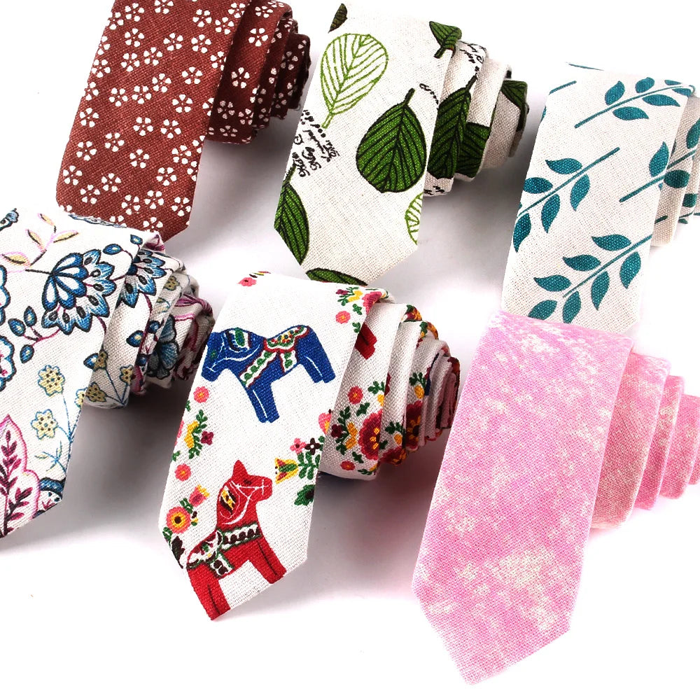 Nouvelles cravates imprimées de créateur, cravates étroites décontractées pour hommes, cravates en coton floral de fête hip-hop, cravate fine