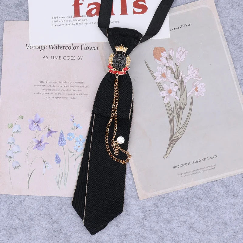 Cravate en ruban noir faite à la main, bijoux en strass cristal, chemises blanches pour hommes, étudiantes, garçons, col, cravates, uniformes, femmes