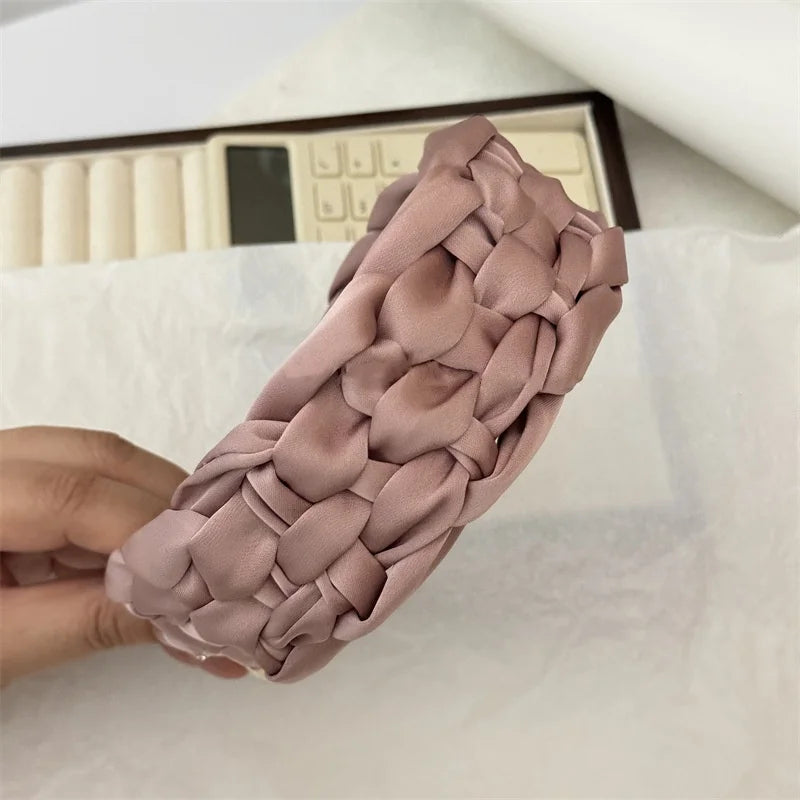 4.5-5CM Stunning Wide Women Headpiece Satin Cloth Braided Headbands for Woman Ladies Daily Shopping Party Head Hoop Accessories