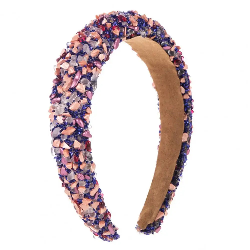 Women Headband Artificial Crystal Embellished Wide Band Headwear Elastic Anti-slip Luxury Fashion Ladies Hair Hoop Accessories