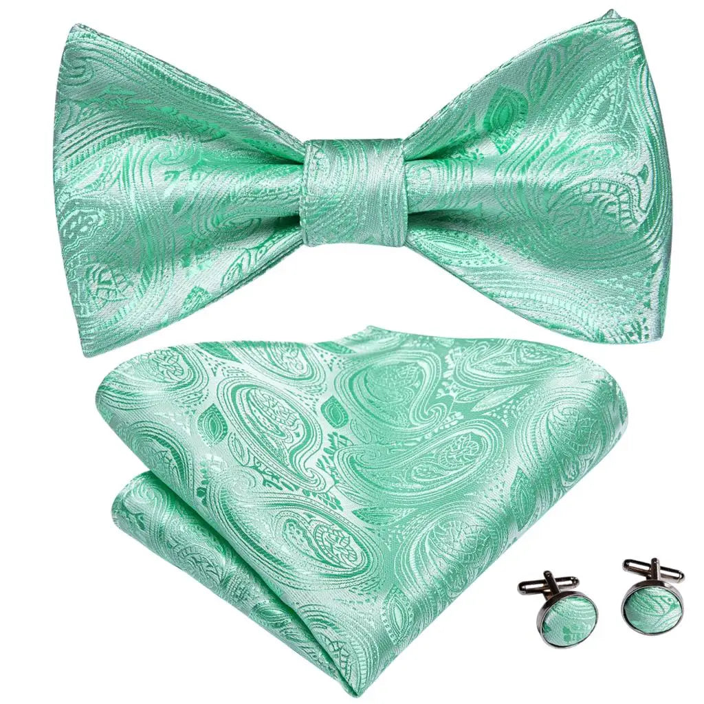 Hi-Tie Ensemble nœud papillon en soie pour homme, mouchoir et boutons de manchette, bleu, rouge, or, noir, blanc, jacquard, nœud papillon, mariage, affaires