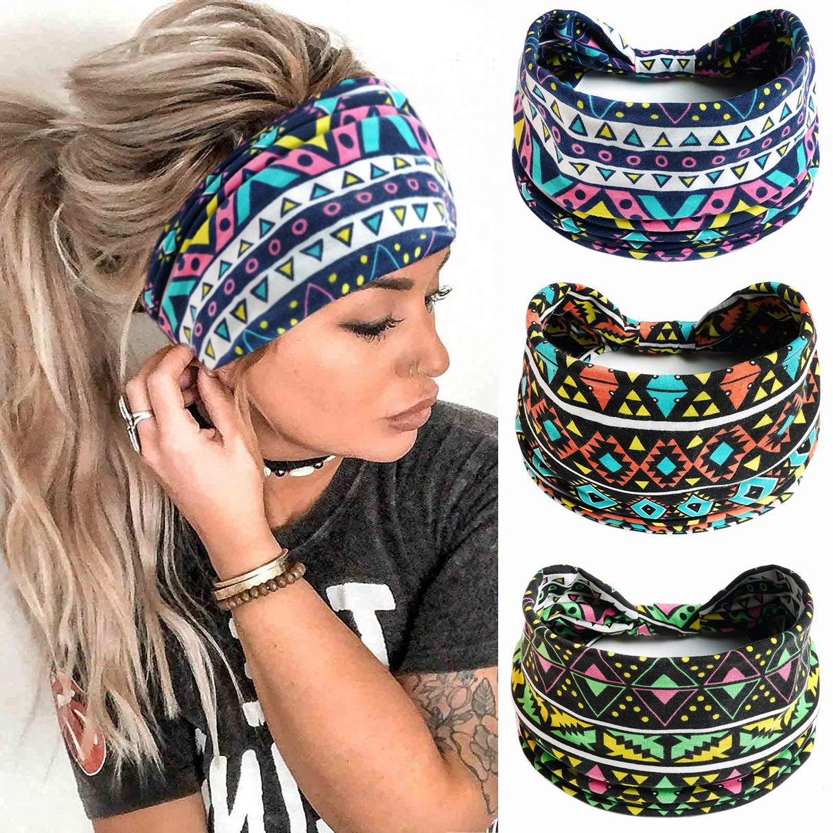 Boho Headbands For Women Fashion Stretch Wide Hair Bands Knoted Turban Yoga Sweatband Elastic Head Bands Stylish Wrap Headbands