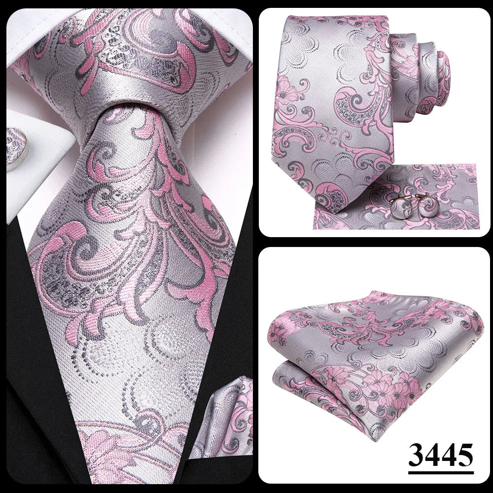 Hi-Tie Cravate de mariage en soie pour homme, motif cachemire, couleur unie, rose, corail, design tendance, qualité, mouchoir, bouton de manchette, fête d'affaires