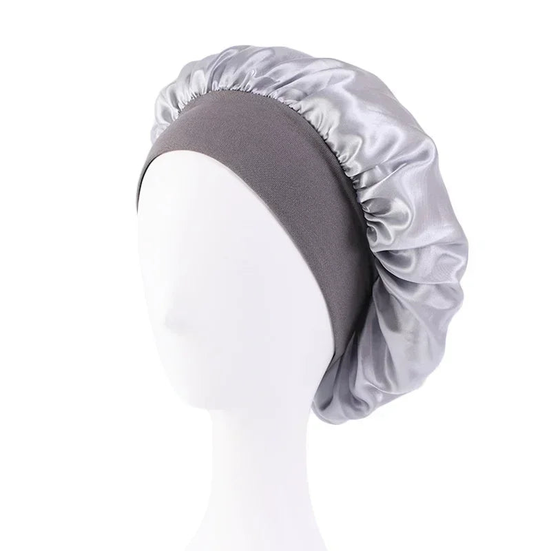 Satin Wide Brim Nightcap Silky Bonnet Hair Wrap for Sleeping Sleep Cap With Elastic Soft Band Styling Cap Hair Wrapping Caps