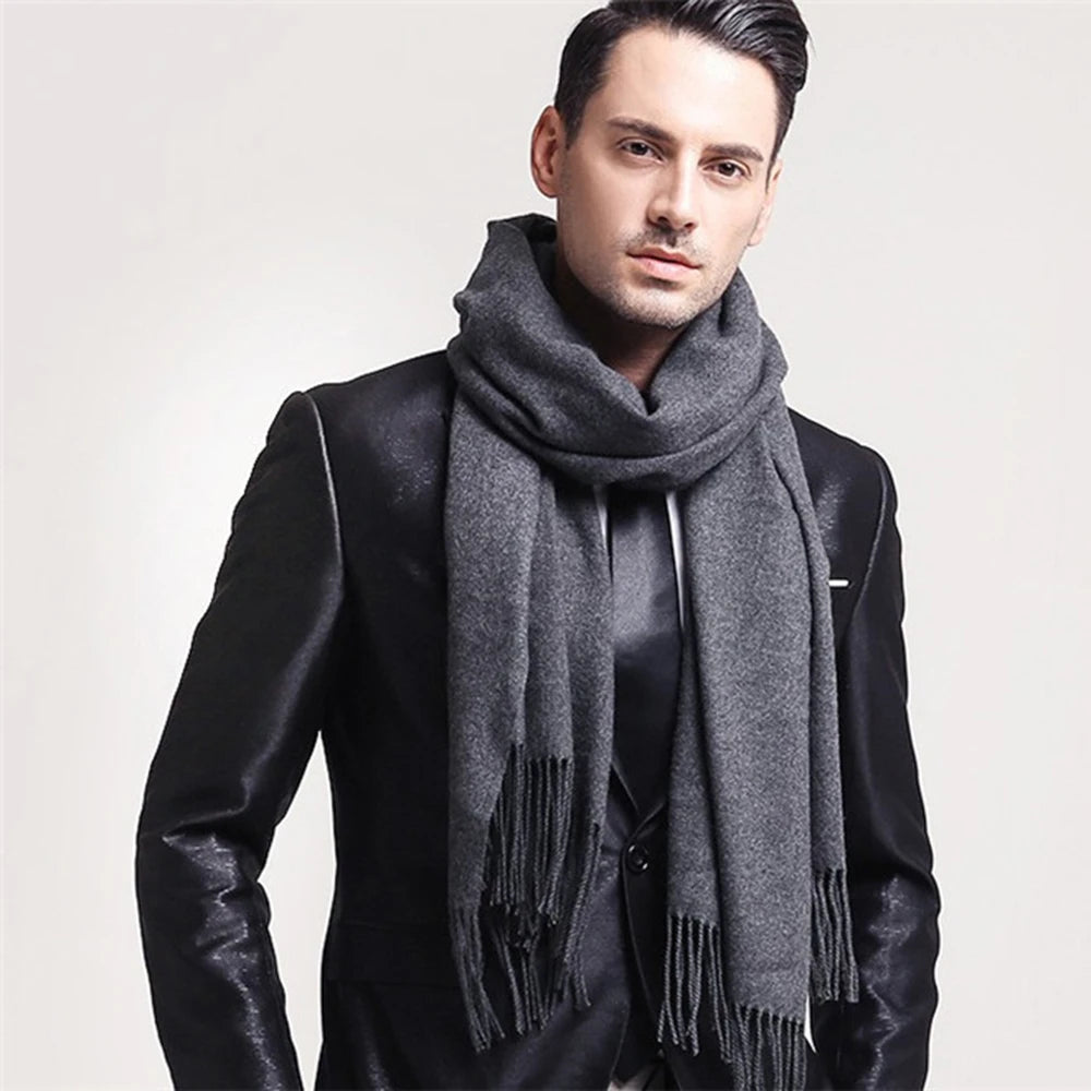 Modische Herren-Schals aus Kunstwolle, warm, für den Winter, dick gestrickt, superweich, einfarbig, bequem, Wickeltuch für Outdoor-Aktivitäten, Geschenk für Männer