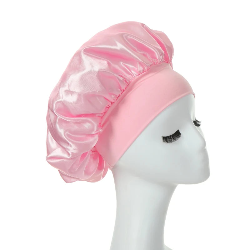 Lot de 2 bonnets en satin à larges bords en imitation soie pour femme, couvre-chefs à bande élastique