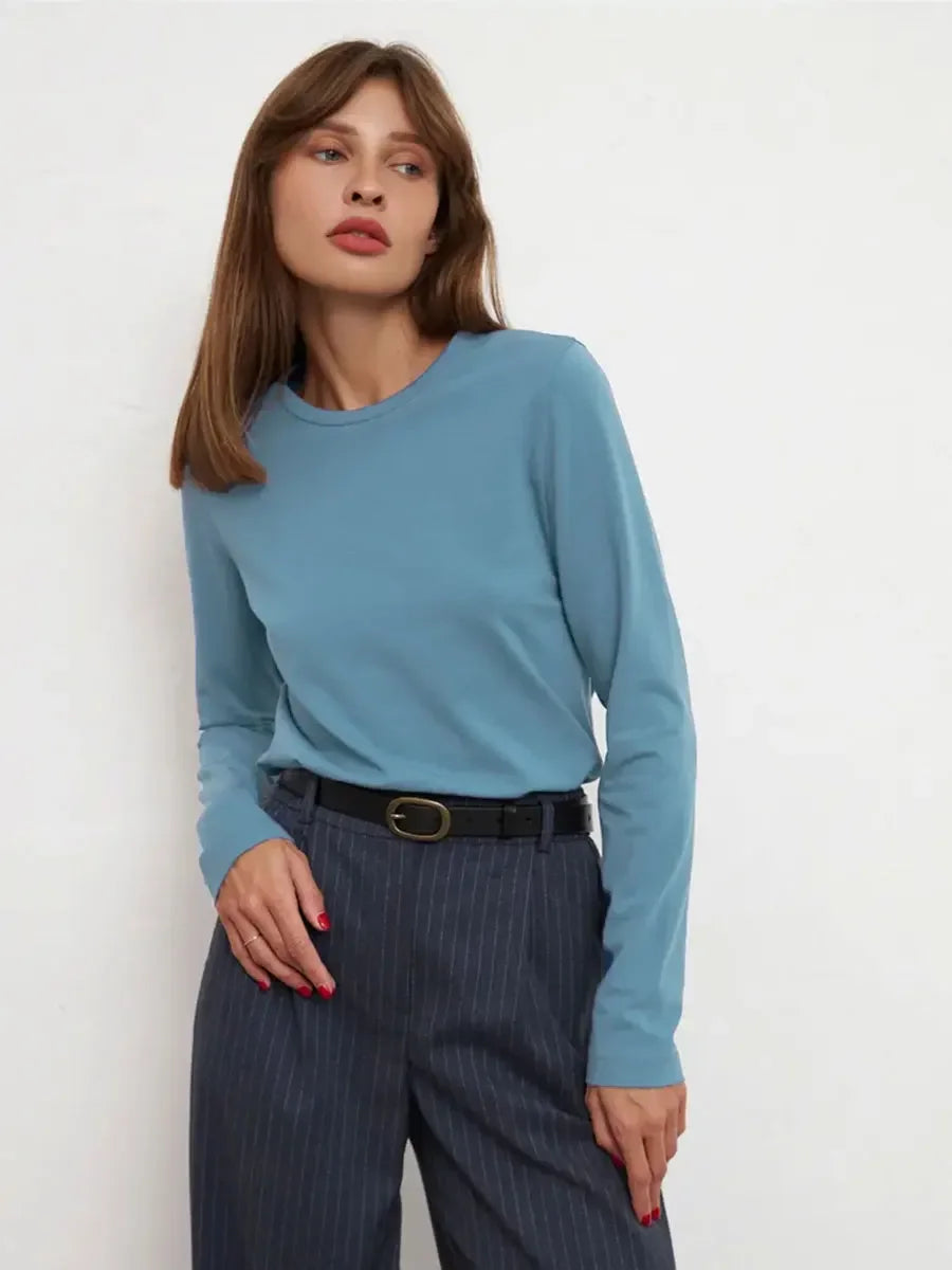 Camiseta Bornladies para mujer, 100 % algodón, básica, lisa, de manga larga, holgada, de gran tamaño, para primavera y otoño