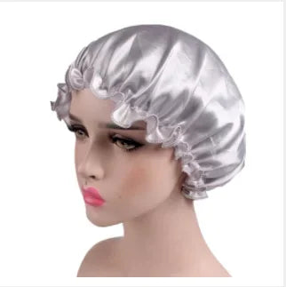 Bonnet de nuit en satin double couleur, bonnet de nuit en dentelle extra large, bonnet rond pour soins capillaires, bonnets de douche