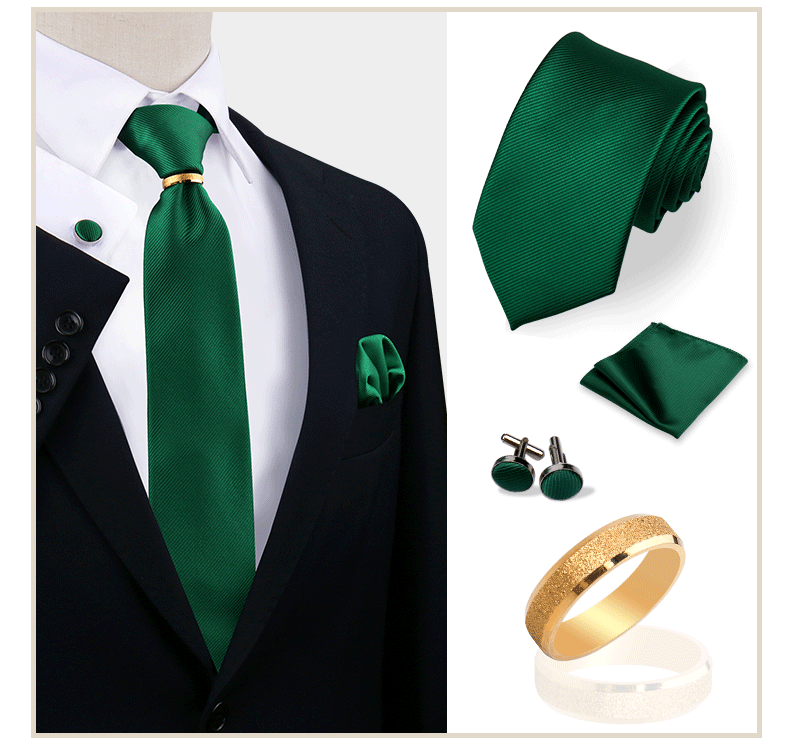 Ensemble de cravates en soie de luxe pour hommes, cravate, mouchoir, boutons de manchette avec anneau en métal doré, broche, costume, fête de mariage, accessoires pour hommes