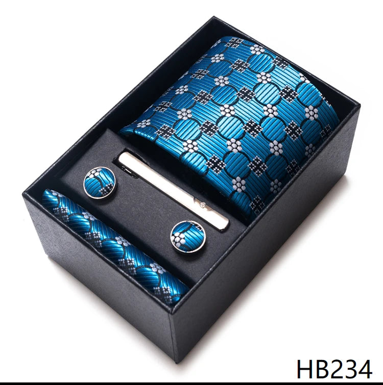65 Colors Fashion Tie Handkerchief Set Tie Clip Necktie Box Man's Shirt Dark Red Accessories Men Wedding Holiday Gift