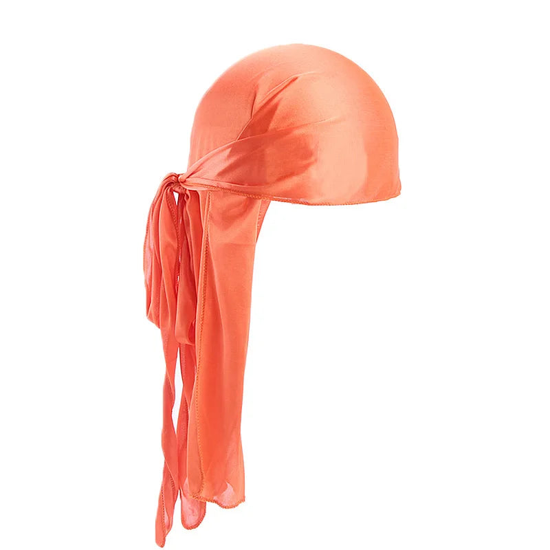Unisex Silky Long Tail Durag Pirate Hat Turban Fashion Headwraps Cap Bandana Women Men Headwear Caps Hijab Hair Accessories 