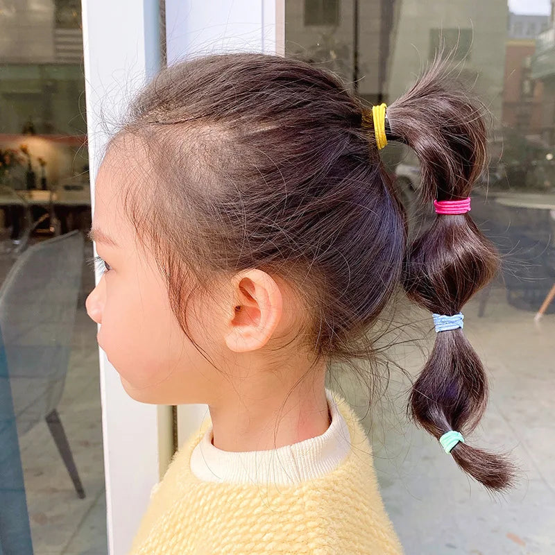 Lot de 100 élastiques à cheveux colorés pour filles, 2,5 cm, pour queue de cheval