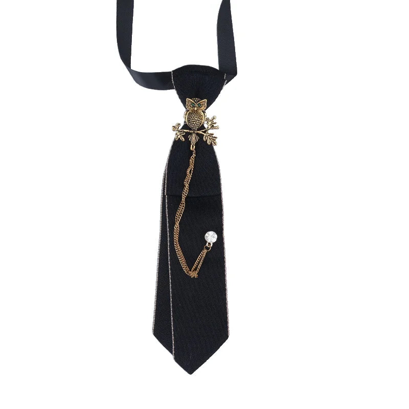 Cravate en ruban noir faite à la main, bijoux en strass cristal, chemises blanches pour hommes, étudiantes, garçons, col, cravates, uniformes, femmes