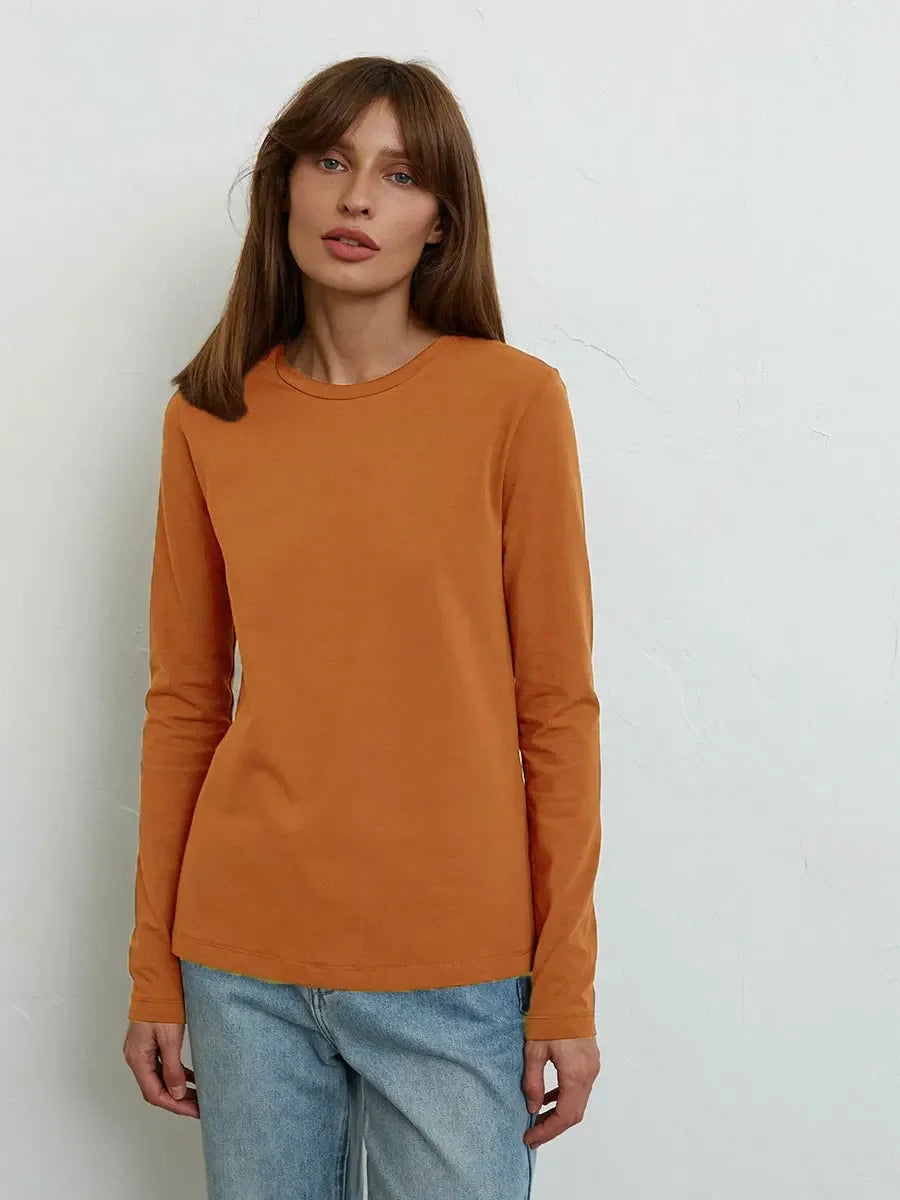Camiseta Bornladies para mujer, 100 % algodón, básica, lisa, de manga larga, holgada, de gran tamaño, para primavera y otoño
