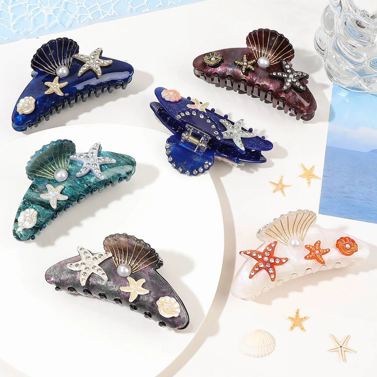 Pince à cheveux YHJ en forme d'étoile de mer pour femme, pince à cheveux en acétate et strass, bijoux de vacances, pince à cheveux tendance, accessoires pour cheveux