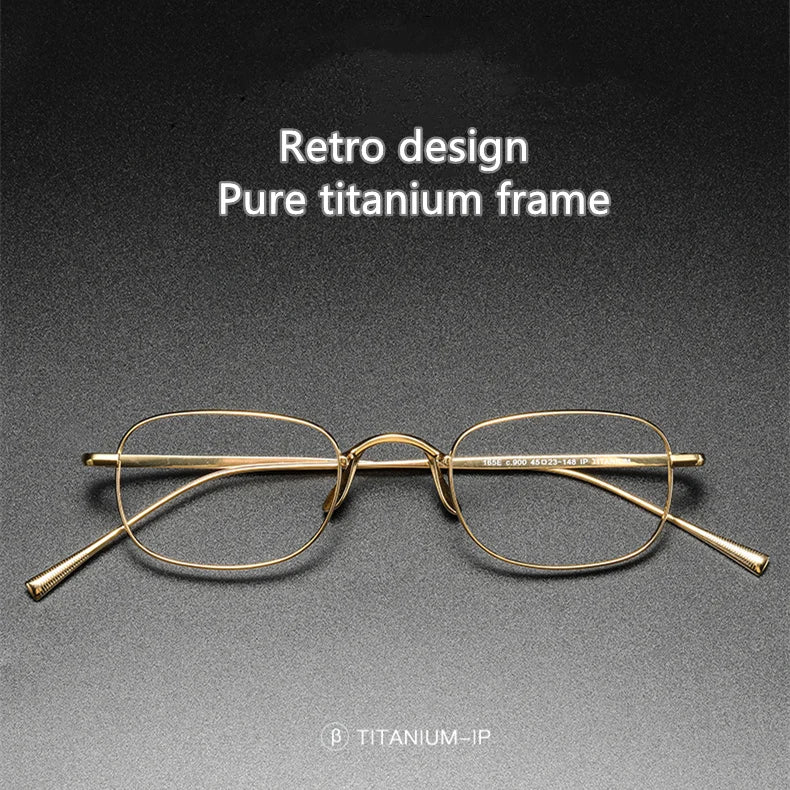 Vintage Small Square Oval 6.5g Ultra-Light Pure Titanium frame ,KJ45|Thin Frame of Golden Wire|For Men and Women