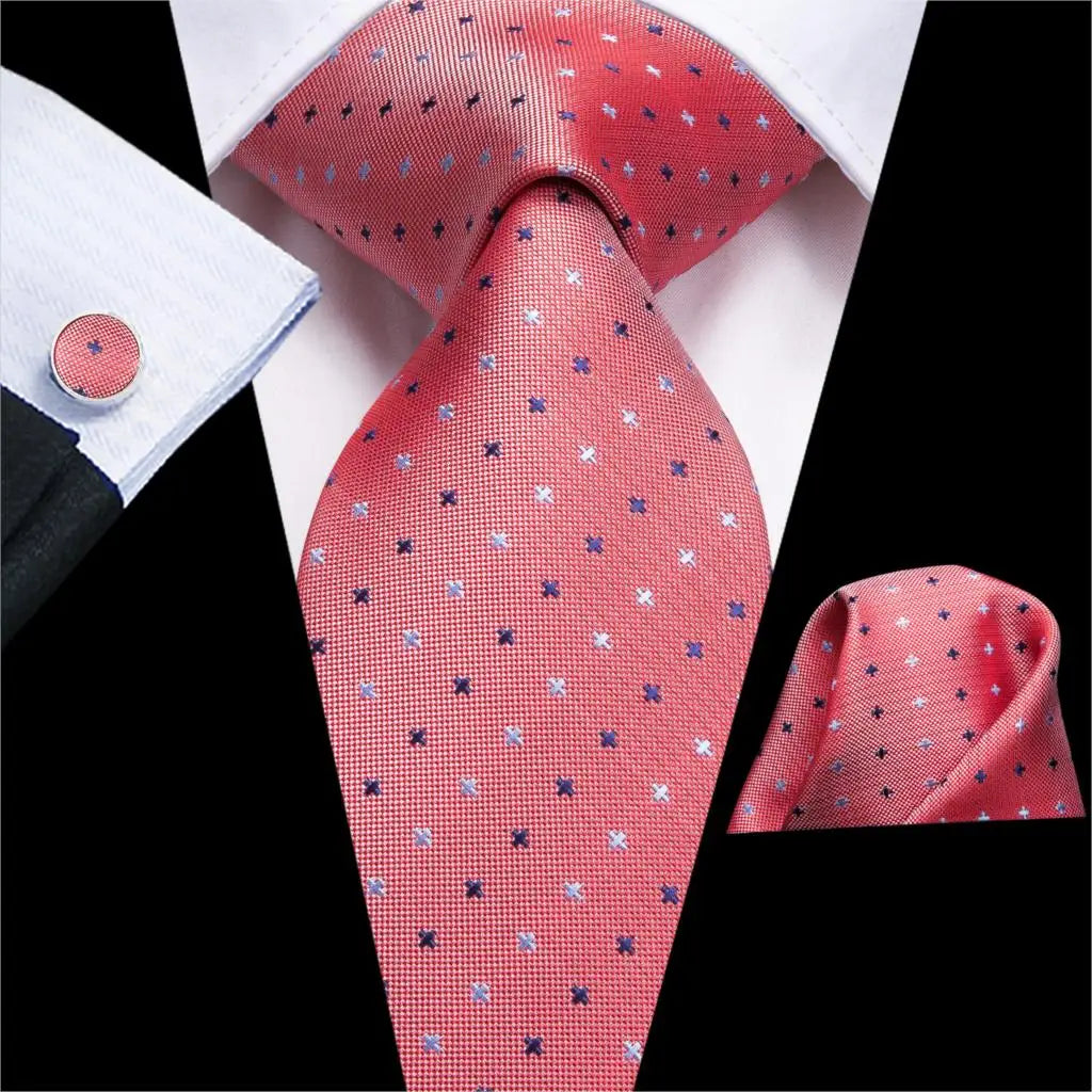 Hi-Tie Cravate de mariage en soie pour homme, motif cachemire, couleur unie, rose, corail, design tendance, qualité, mouchoir, bouton de manchette, fête d'affaires
